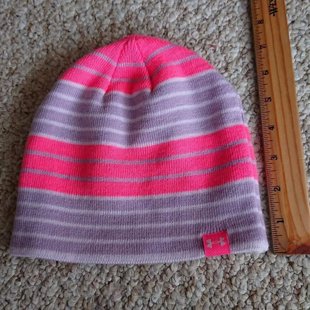 Under Armour Kids Striped Beanie - Pink and Purple size Youth